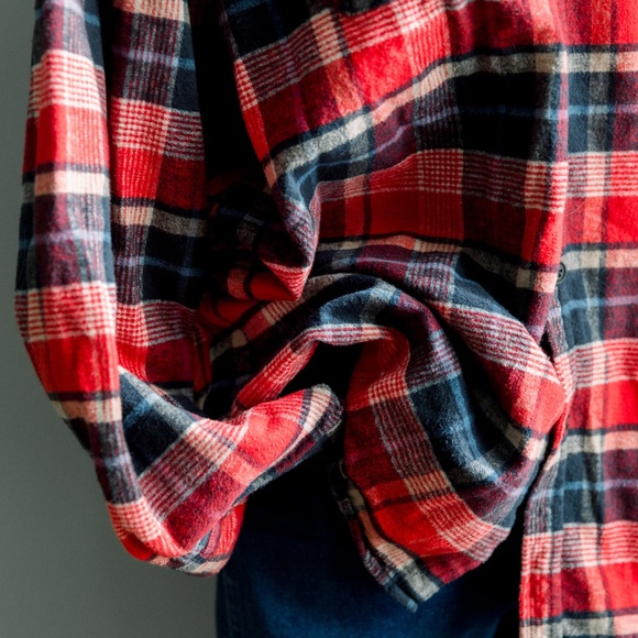 Vintage Lee 100% Cotton Flannel - Red & Blue Plaid - Men's XXL - Picture 4 of 9